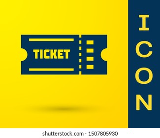 Blue Ticket icon isolated on yellow background.  Vector Illustration