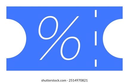 Blue ticket with a white percentage symbol and perforated line. Ideal for promotions, discounts, sales, special offers, and vouchers. Clean style.