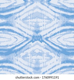 Blue Tie dye geoetrical texture seamless vector pattern. Hand painted shibori print. Ink indigo textured japanese background. Modern batik wallpaper tile. Watercolor endless backdrop for fabric