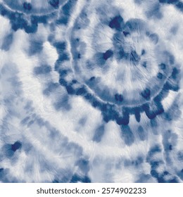 Blue Tie Dye Paint. Spiral Navy Background. Dirty Shibori Circle. Tie Dye Grunge Swirl. Vector Traditional Tie Dye. Seamless Fabric Pattern. Dyed Print Repeat. Tiedye Peace. Blue Swirl Watercolor.