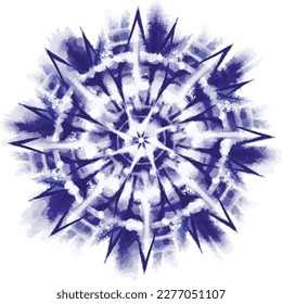 Blue tie dye shibori illustration. Watercolor paint abstract texture. Circle swirl abstract hippie background in denim color. Psychedelic print.