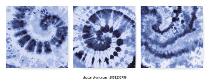 Blue Tie Dye Spiral. Hippie Shirt Design. Watercolor Artistic Painting. Tie Dye Spiral in the Style of the 60s. Ink Art Heart Print. Indigo Batik Pattern. Fashion Flower. Tie Dye Spiral.