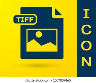 Blue TIFF file document. Download tiff button icon isolated on yellow background. TIFF file symbol.  Vector Illustration