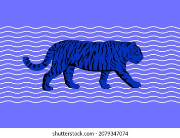 Blue tiger chinese symbol of the new year 2022 on water background