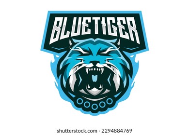 Blue tiger head mascot e sport logo illustration vector