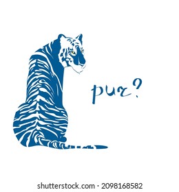 Blue tiger on the white background