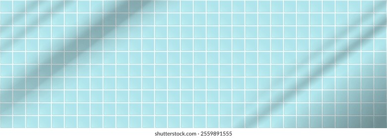 Blue tile background with overlay shadow effect. Square ceramic tiled grid pattern