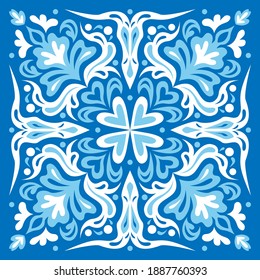 Baldosa azul. Patrón Damasco, de estilo oriental y portugués. Decoración para textiles, azulejos de cerámica