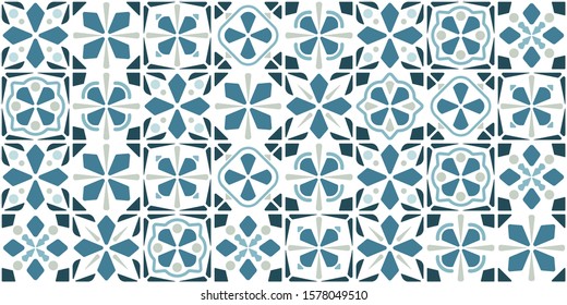 Blue tile design. Vector illustration. Floor pattern. Vintage decorative elements. Perfect for printing on paper or fabric.