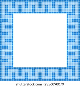Blue tile frame, Mosaic tile frame or background, Tile background, Seamless pattern, Mosaic seamless pattern, Mosaic tiles texture or background. Bathroom wall tiles, swimming pool tiles.