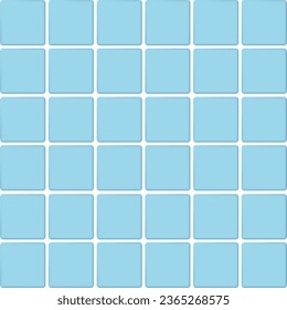 Blue tiles bathroom. Classic ceramic seamless pattern. Square swimming pool mosaic. Wall or floor texture with soft shadow. Simple kitchen or toilet backdrop. Vector illustration