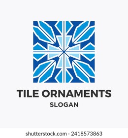 Blue tiles floor ornament decoration