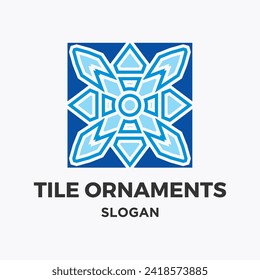Blue tiles floor ornament decoration