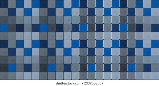 Blue tiles interspersed with gray square tiles. Design for textile, pillows, clothing, background, wrapping, notebooks.