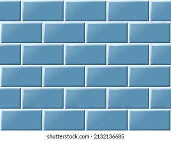 Blue tiles seamless horizontal pattern. Ceramic white bricks in metro, pool or outdoor. Wall or floor for subway, bathroom, kitchen interior. Light stone materials for catalog flat vector illustration