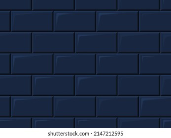 Blue tiles seamless horizontal pattern. Ceramic bricks in metro, pool or outdoor. Wall or floor for subway, bathroom, kitchen interior. Dark stone materials for catalog flat vector illustration