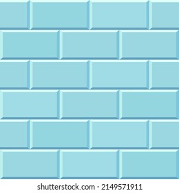 Blue tiles seamless horizontal pattern. Ceramic bricks in metro, pool or outdoor. Wall or floor for subway, bathroom, kitchen interior. Light stone materials for catalog flat vector illustration
