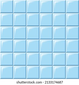 Blue tiles seamless mosaic pattern. Ceramic bricks in pool, metro or outdoor. Wall or floor for subway, bathroom, kitchen interior. Light stone materials for catalog flat vector illustration