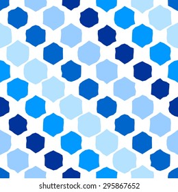 Blue tiles. Seamless pattern with hexagons on white