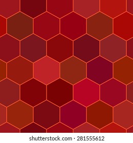 Blue tiles. Seamless pattern with red hexagons
