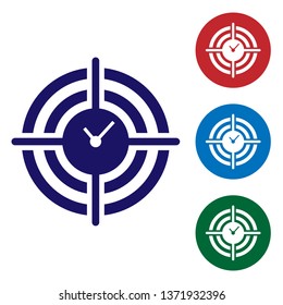 Blue Time Management icon isolated on white background. Clock and gear sign. Productivity symbol. Set color icon in circle buttons. Vector Illustration