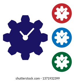 Blue Time Management icon isolated on white background. Clock and gear sign. Productivity symbol. Set color icon in circle buttons. Vector Illustration