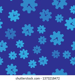 Blue Time Management icon isolated seamless pattern on blue background. Clock and gear sign. Productivity symbol. Vector Illustration