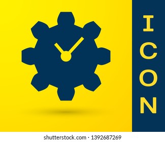 Blue Time Management icon isolated on yellow background. Clock and gear sign. Productivity symbol. Vector Illustration