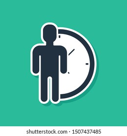 Blue Time Management icon isolated on green background. Clock and gear sign. Productivity symbol.  Vector Illustration
