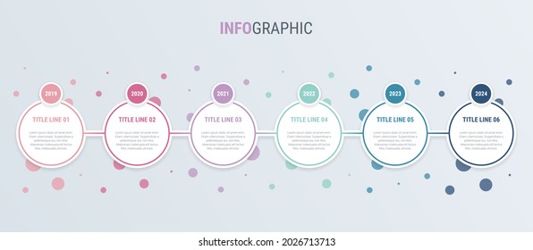 Blue timeline infographic design vector. 6 steps, rounded workflow layout. Vector infographic timeline template.