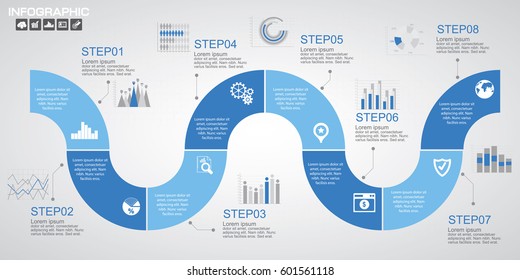 Blue Timeline infographics design template with options, process diagram, vector eps10 illustration