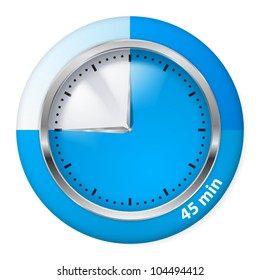 Blue Timer Icon. Forty-five Minutes. Illustration on white.