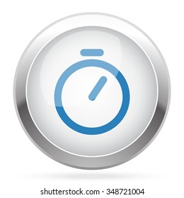 Blue Timer icon on white glossy chrome app button