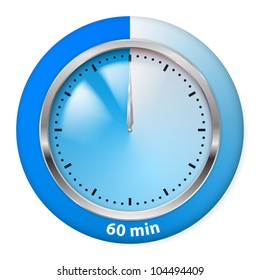 Blue Timer Icon. Sixty Minutes. Illustration on white.