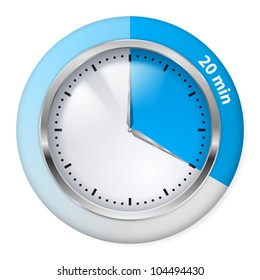 Blue Timer Icon. Twenty Minutes. Illustration on white.