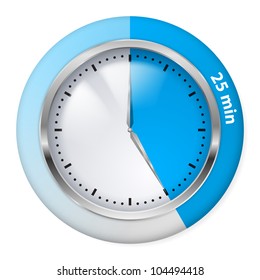 Blue Timer Icon. Twenty-five Minutes. Illustration on white.