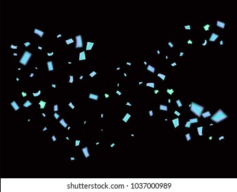 Blue Tinsel Confetti Flying Vector. Christmas, New Year, Birthday Party Celebration Firework Decor. Falling Down Sparkling Blue Foil Tinsel Vector Confetti Falling. Gift Voucher Funky Border