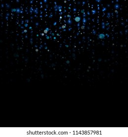 Blue tinsel threads lines of particles with shimmering light blurs. Glitter , curtain backdrop of sparkling sequins. EPS 10