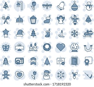 Blue tint and shade editable vector line icon set - christmas tree vector, santa claus, sock, ball, snowflake, candle, cake man, snowman, hat, holly, wreath, angel, snowball, sleigh, stick, heart