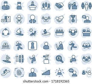 Blauer Farbtint und Farbtöne bearbeitbare Vektorsymbol-Set - Rollstuhl-Vektorsymbol, Weibchen, Baby, Empfang, Passkontrolle, Ski, Podestplatz, Team, Team, Meeting, Manager Platz, Run, Krankenhaus, Arzt, Gebäude, Lautsprecher