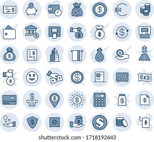 Blue tint and shade editable vector line icon set - credit card vector, money bag, euro, coin, dollar exchange, safe, sun, smile, account, bank, atm, statement, pin, piggy, investment, cash pay