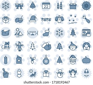 Blue tint and shade editable vector line icon set - cafe vector, christmas tree, firework, gift, santa claus, sock, ball, garland, candle, bow, gloves, snowman, hat, holly, wreath, angel, champagne