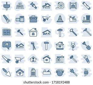 Blue tint and shade editable vector line icon set - airport building vector, road cone, baggage room, trowel, shovel, wheelbarrow, saw, house, hospital, with garage, tree, plan, sweet home, city
