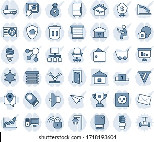 Blue tint and shade editable vector line icon set - mobile tracking vector, smart home, eco house, socket, wireless lock, irrigation, router, air conditioner, pc, control app, energy saving bulb