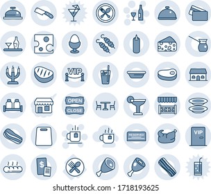 Blue tint and shade editable vector line icon set - spoon and fork vector, cafe, tea, wine, plate, dish, alcohol, reserved, reception, cocktail, phyto bar, plates, bacon, egg stand, salt pepper, ham