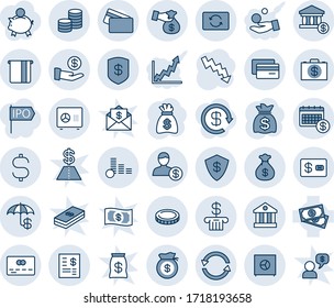 Blue tint and shade editable vector line icon set - credit card vector, safe, money bag, crisis graph, cash, dollar sign, coin, exchange, insurance, bank, account, atm, calendar, statement, case