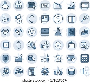 Blue tint and shade editable vector line icon set - safe vector, handshake, abacus, receipt, calculator, dollar sign, cent, coin, cash, smile, bank, atm, calendar, piggy, investment, pay, wallet