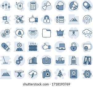 Blue tint and shade editable vector line icon set - passport vector, notebook connect, christmas tree, merry message, office binder, circle chart, picnic table, broken bone, camera, folder, lock