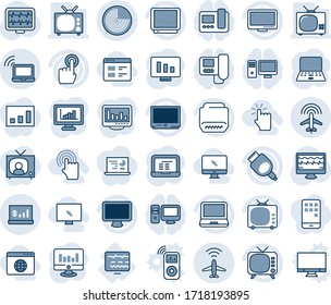 Conjunto de iconos de línea vectorial editable en tonos azules - vector de radar de plano, portátil inalámbrico, pc, monitor estadístico, pulso, diagnóstico, tv, pantalla táctil, portátil, hdmi, estadísticas de cuenta, mano, cursor