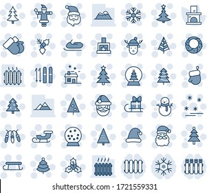 Blue tint and shade editable vector line icon set - christmas tree vector, santa claus, glove, garland, snowflake, fireplace, gloves, snowman, hat, house, sleigh, holly, wreath, snowball, ski, sale